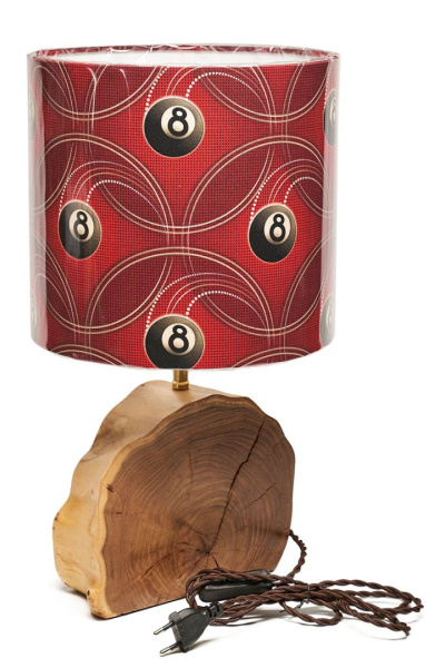 Настольный светильник круг красный "Восьмерка", ручная работа, основание карагач