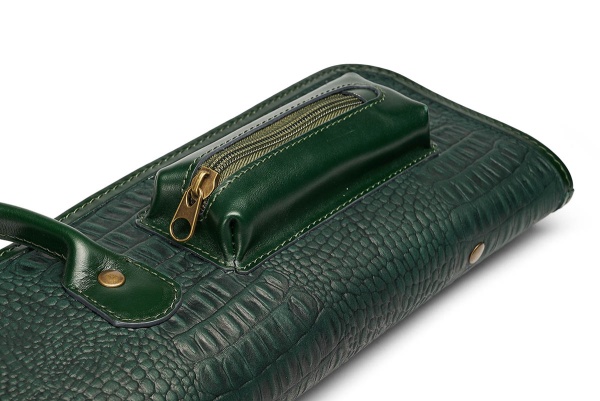 Чехол для 3-х составных киев Галактика Кроко 1x1, ручная работа, натуральная кожа, зеленый