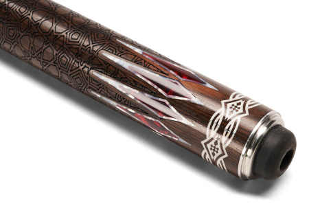 Кий Цветок, с удлинителем, в тубусе, Инкрустация, Макасар, Красный эбен, Граб (Д. Терзян)