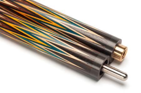 Кий Корона 8-ми перьевая, с 3D гравировкой, Пламенный эбен, Цветной граб, Граб (Р. Королев)