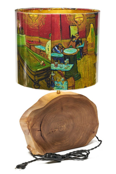Настольный светильник круг большой "Вангог", ручная работа, основание карагач
