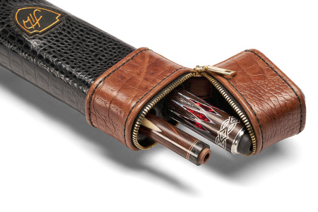 Кий Цветок, с удлинителем, в тубусе, Инкрустация, Макасар, Красный эбен, Граб (Д. Терзян)