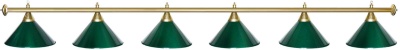 Светильник Startbilliards 6 плафонов, золотая штанга, зеленые плафоны