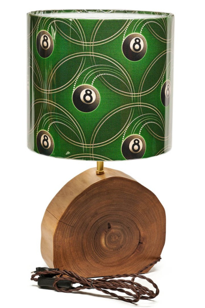Настольный светильник круг зеленый "Восьмерка", ручная работа, основание карагач