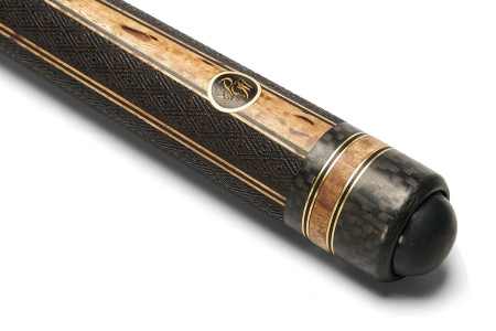 Кий Классика 16 запилов, под напряжением, с гравировкой, Черный граб, Карельская береза, Граб (Р. Тропин)