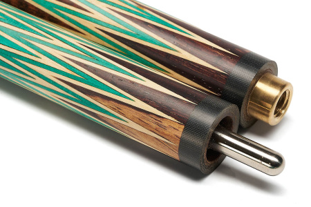 Кий Корона 8-ми перьевая, с гравировкой, Пламенный эбен, Змеиное дерево, Лунный эбен, Бирюза, Граб (Р. Королев)